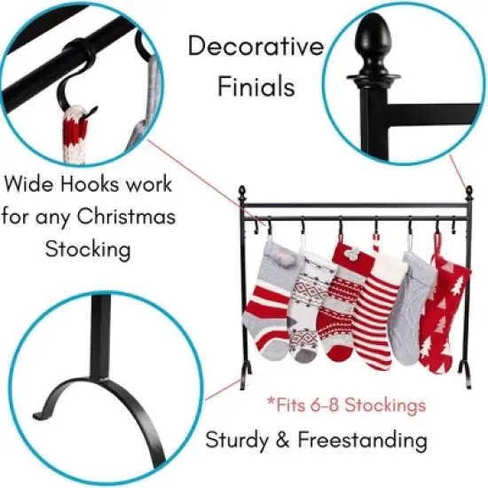 BIRDROCK HOME 8 Hook Christmas Stocking Holder Stand - Black image {2}