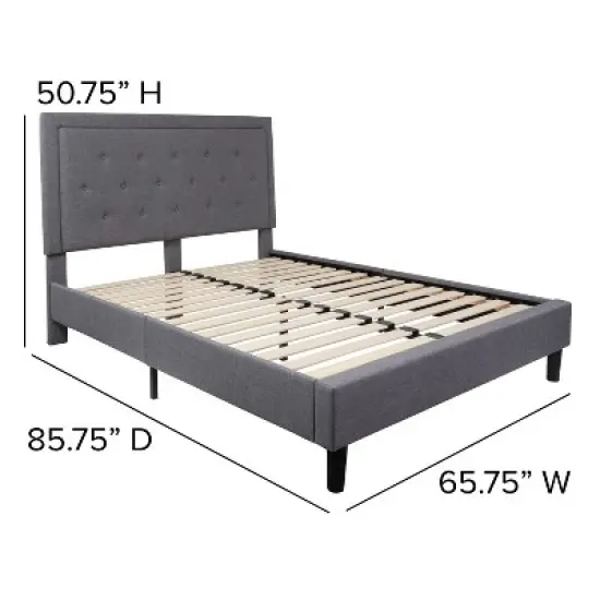 Flash Furniture Roxbury Tufted Upholstered Platform Bed with 10 Inch CertiPUR-US Certified Foam and Pocket Spring Mattress image {5}