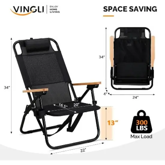 VINGLI Premium Lightweight Backpack Beach Chair with 4-Position, Cup Holders, Textilene Beach Chair for Adults, Camping Chairs Outdoor image {2}