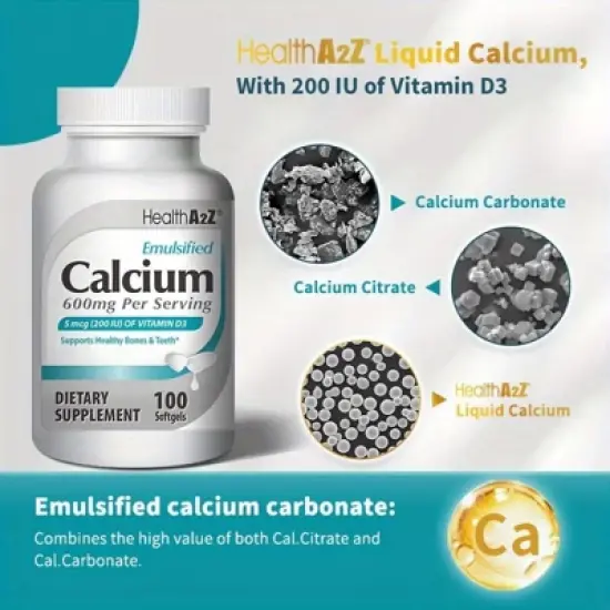 HealthA2Z - Emulsified Calcium with Vitamin D3 Softgels - 100 Count image {2}