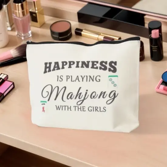 Unique Bargains Durable Mahjong Pattern Makeup Bag Beige 1 Pc image {4}