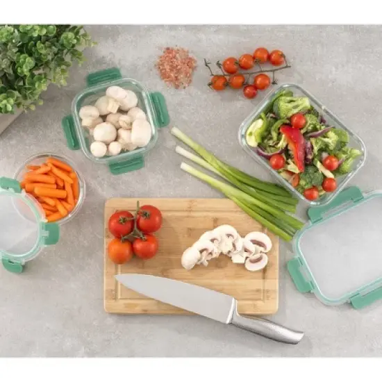 JoyJolt 24 Piece Fluted Glass Food Storage Containers with Leakproof Lids Set - Green image {3}