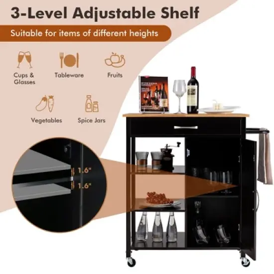 Tangkula Mobile Kitchen Island Cart Serving Utility Trolley Drawer Shelf Towel Rack image {6}
