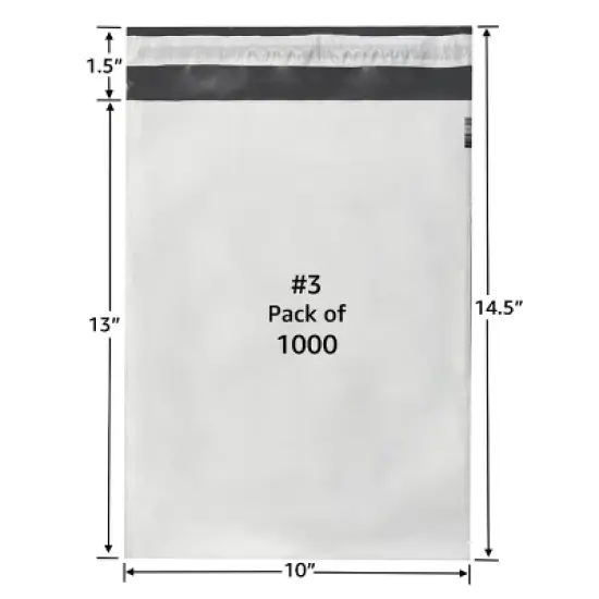 UOFFICE Pack of 1000 Bulk Poly Mailers Bags 10"x13" - #3 White Self Sealing Envelopes image {1}