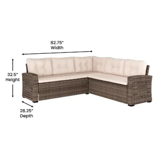 Merrick Lane Indoor/Outdoor L-Shaped Sofa/Dining Table Conversation Set with Wicker Rattan Construction and Weather-Resistant Cushions image {7}