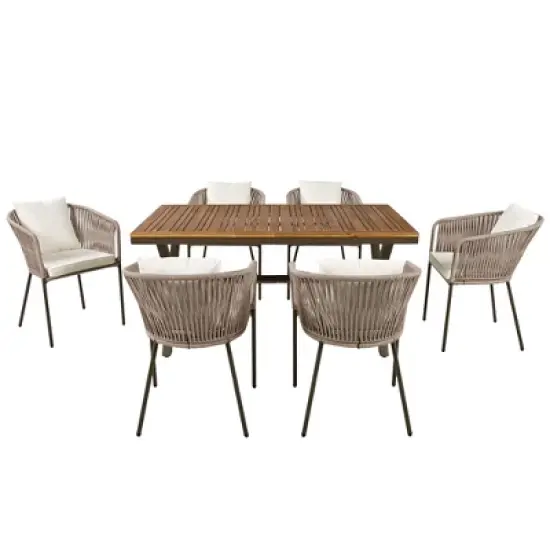 7 Pieces Patio Dining Set, All-Weather Outdoor Furniture Set with Dining Table and Chairs, Metal Frame, for for Garden, Backyard, Beige image {12}