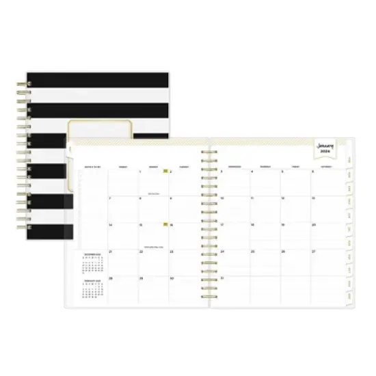Day Designer 2024 Planner 8"x10" Daily/Monthly Frosted Cover Rugby Stripe Black image {3}