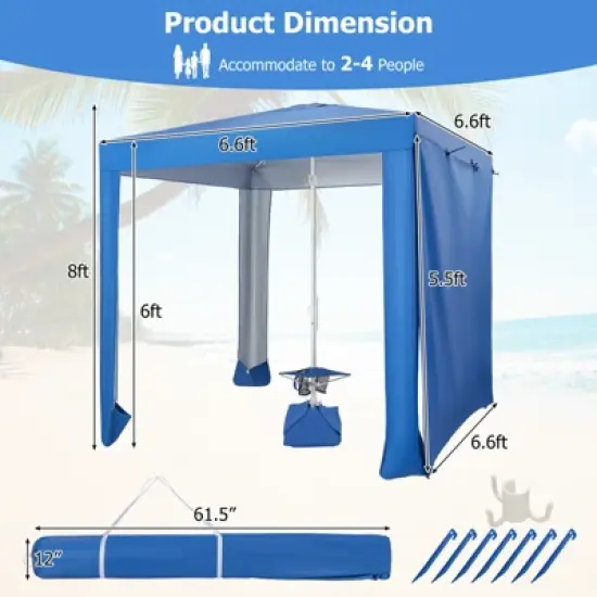 Tangkula Beach Canopy Tent Beach Cabana with Detachable Sidewall 5 Sandbags Carrying Bag UPF 50+ Protection Outdoor Beach Umbrella Shelter for Beach image {8}