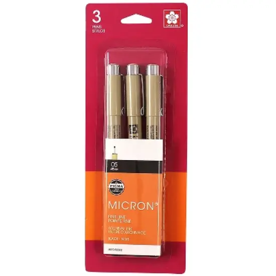 Sakura Pigma Micron Pen Fineliner Black Ink 3/Bundle (SAK50022-3) image {1}