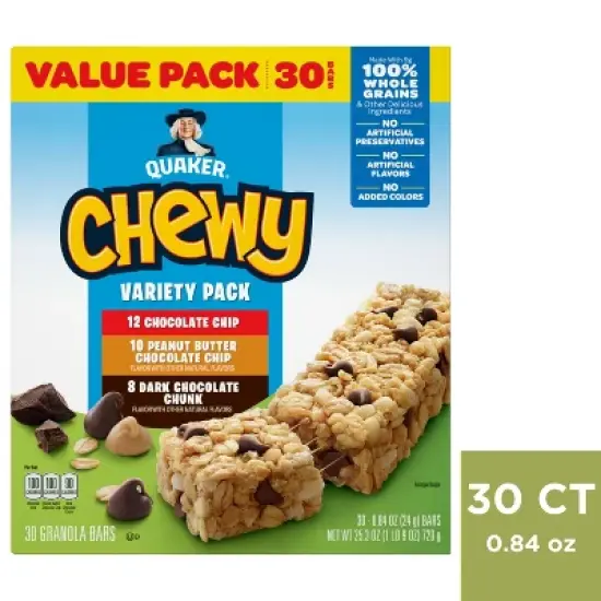 Quaker Chewy 3 Flavor Variety Pack Granola Bars - 25.3oz/30ct image {7}