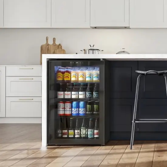 Yeego 141 Cans Beverage Cooler, Freestanding Beverage Refrigerator with Glass Door, Adjustable Shelving image {9}