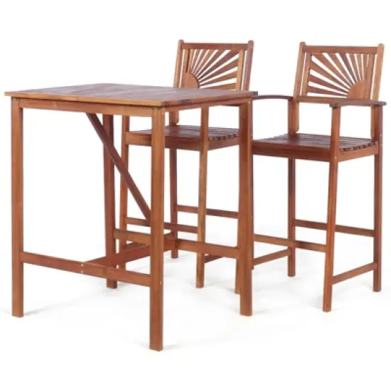 Tangkula 3-Piece Dining Table Set Acacia Wooden Table & Chair Set for Outdoor & Indoor Natural image {5}