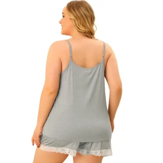 Agnes Orinda Pajamas Set for Women Plus Size Lace Panel Elastic Waist Shorts Sleepwear Loungewear image {3}