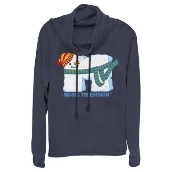 Junior's MTV Christmas Snowman Logo Cowl Neck Sweatshirt image {2}