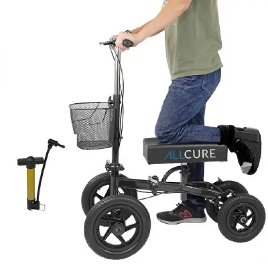 AllCure All Terrain Foldable Medical Knee Walker Scooter Roller, Black image {1}