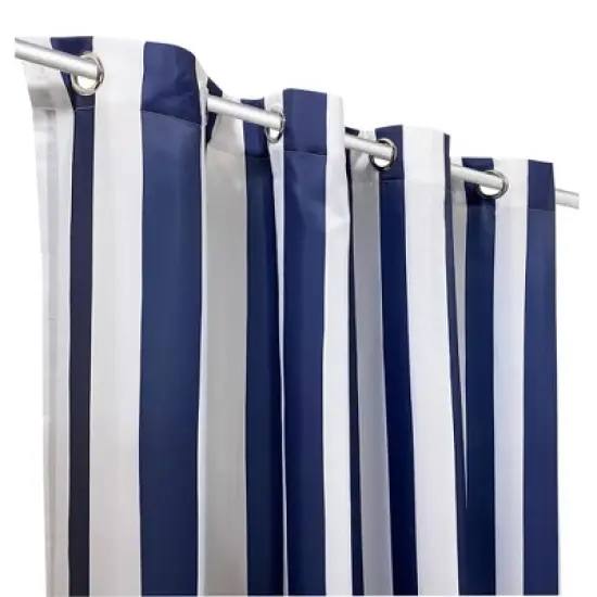 Commonwealth Seascapes Stripes Light Filtering Satiny Look Provide Privacy Grommet Outdoor Panel Pair, Indigo image {2}