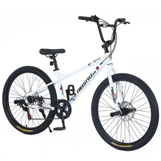 NAYSAYE Bicycle Freestyle Kids Bike Double Disc Brakes 26 Inch for Boys and Girls for Adventure, White, 68.8"*26.77"*47.6" image {5}