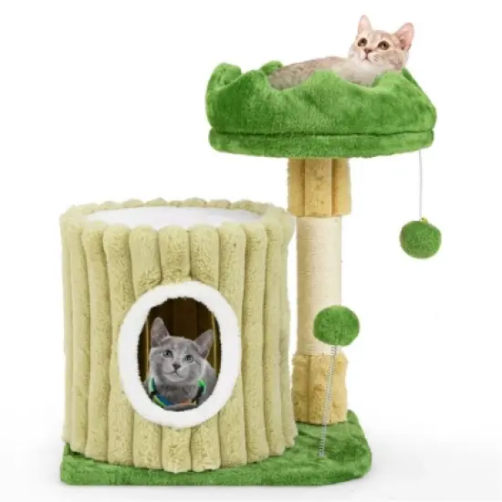 FURNIinspire Pet Tower Indoor Cat Tree Cat Tower Cozy Cat Apartment, Cat Condo with Sisal Grab Post, Shake Ball, Multicolored, 16.5"*12"*21.5" image {1}