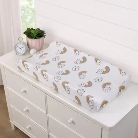 Carter's Chasing Rainbows - White, Peach, Teal and Gold Clouds and Rainbows Super Soft Contoured Changing Pad Cover image {1}