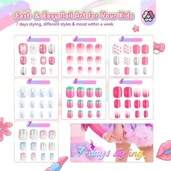 Saviland Kids Press-On Nails Set: 168pcs Glitter Gradient Short Tips - Safe Non-Toxic image {1}