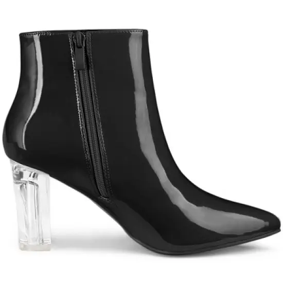 Allegra K Women's Clear Heel Pointy Toe Chunky Heels Ankle Boots image {6}