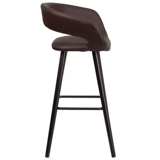 Flash Furniture Brynn Series 29'' High Contemporary Vinyl Rounded Back Barstool with Cappuccino Wood Frame image {7}