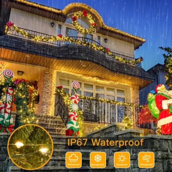 Ollny 800 LED Warm White IP67 Waterproof String Lights (Green Wire, Plug in, 8 Modes) image {2}