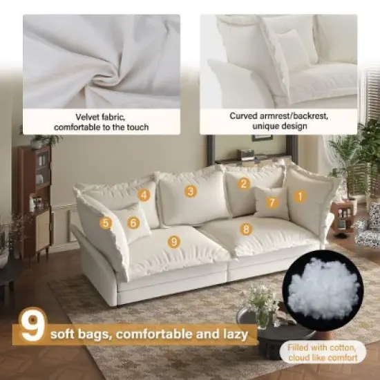 CAVINAS Modern Upholstered Loveseat Sofa, Deep Seat Couches with Multiple Large Soft Pillows, Convertible Deep Seat Chaise Longue, Cloud Couch Sofa image {7}