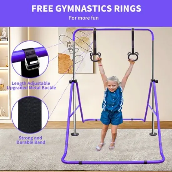 Gulches Purple Multi-Functional Adjustable Height Children's Horizontal Gymnastic Bar With Bear Rings image {4}