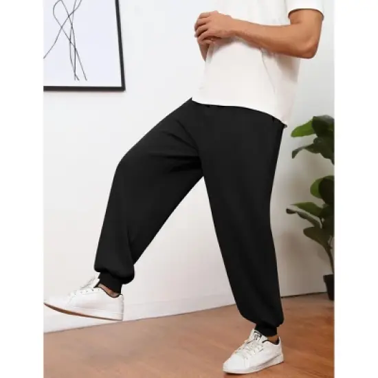 BLUEMING Sweatpants for Men Tapered Joggers Sweat Pants with Pockets Drawstring Baggy Pants for Gym Workout image {2}