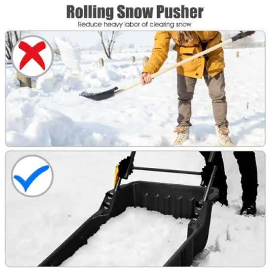 Costway 24'' Folding Poly Snow Shovel Snow Pusher w/Wheels U-Shape Handle image {5}