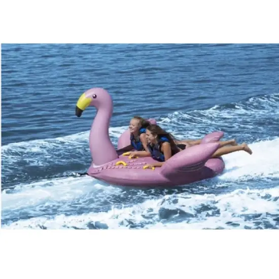 Swim Central 82" Inflatable Ride-on Pink Flamingo Towable Float image {3}