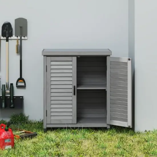 Potting Bench with Storage Cabinet, Outdoor Garden Workstation with Metal Tabletop, Ventilated Doors, Patio Tool Organizer-The Pop Home image {8}