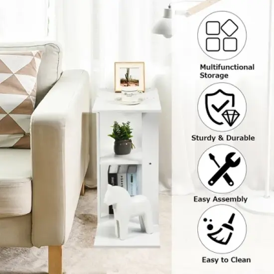 Costway 3-tier Side Table W/Storage Shelf Space-saving Nightstand White image {6}