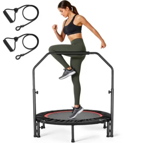 HONGGE Adjustable Fitness Trampoline with Foam Handle and Resistance Bands &ndash; Indoor Rebounder for Adults and Kids, 5-Level Height image {7}