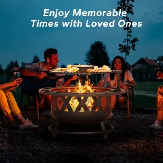 UPTION Steel Outdoor Fireplace with Side Tables image {3}