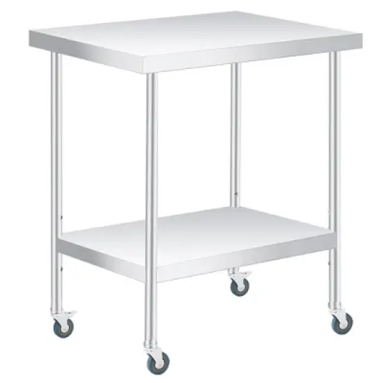 Stainless Steel Table with Wheels - Metal Work Table with Adjustable Undershelf, 2 Tiers Utility Tables Food Prep Worktable Rolling Cart image {10}