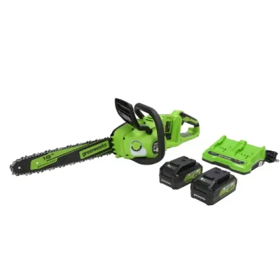 16" 24V 4Ah Power All Brushless Battery Powered Chainsaw with 2 USB Batteries & Dual Port Charger Included - Greenworks image {1}
