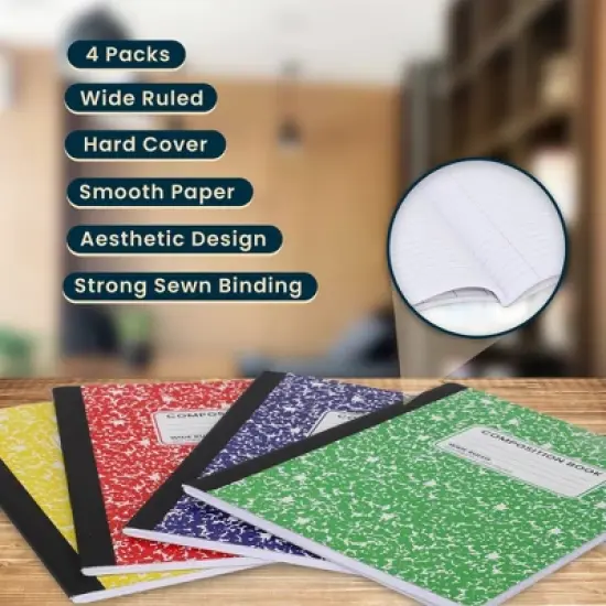 Manaloom Wide Ruled Composition Notebooks &ndash; 100 Sheets, 9.75" x 7.5", Sewn Binding &ndash; Durable Colorful Notebooks for School, Work, Journaling image {2}