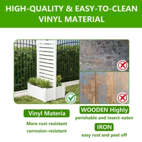 Lirago White PVC L Shaped Raised Garden Bed Combo 6ft x 3ft with 2 Planter Boxes and Privacy Screen Panel image {2}