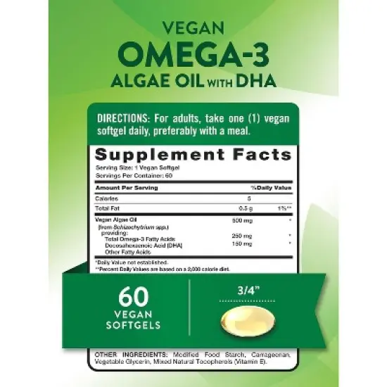 Nature's Truth Vegan Omega 3 Softgels | 60 Count | Algae Oil Formula with DHA | Non-GMO & Gluten Free Supplement image {1}