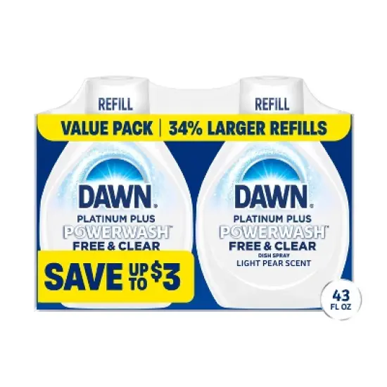 Dawn Platinum Plus Powerwash Dishwasher Detergent - Free & Clear Refill - 2ct image {14}