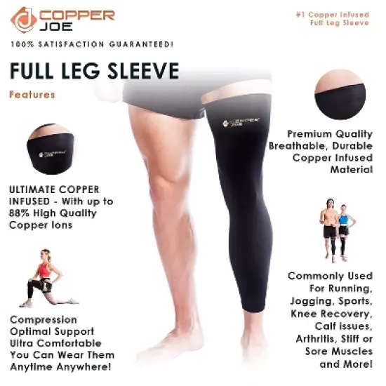Copper Joe Full Leg Compression Sleeve - Support for Knee, Thigh, Calf, Arthritis, Running and Basketball. Single Leg Pant For Men & Women image {3}