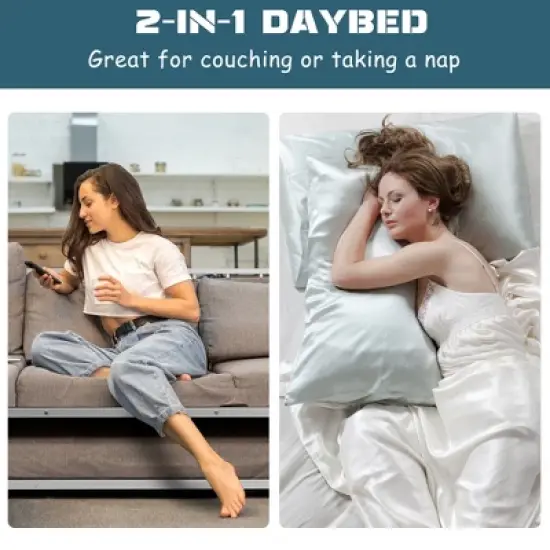 Costway Twin Metal Daybed with Roll Out Trundle Heavy Duty Frame Sofa Bed Set image {5}