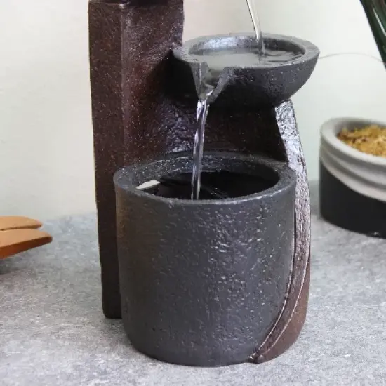 Sunnydaze Indoor Home Decorative Resin 3-Tier Descending Bowls Tabletop Water Fountain - 9" - Dark Brown image {5}