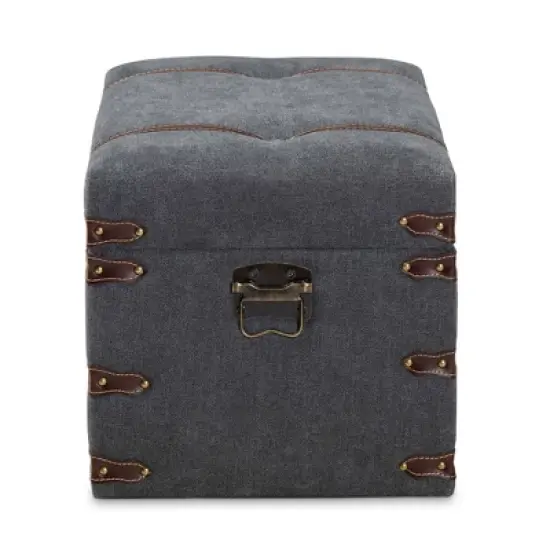 Palma Modern Transitional Fabric Upholstered Storage Trunk Ottoman Gray - Baxton Studio: Cushioned, Antique Brass Latches, No Assembly Required image {3}