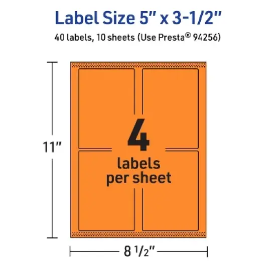Avery Bright Orange Paper Labels, 5" x 3.5" Rectangle image {4}