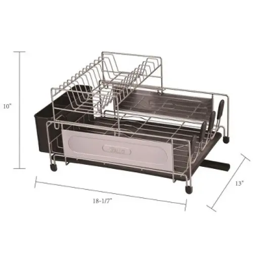 Jiallo Stainless Steel 2-Tier dish rack with self -draining tray (silver color) image {1}