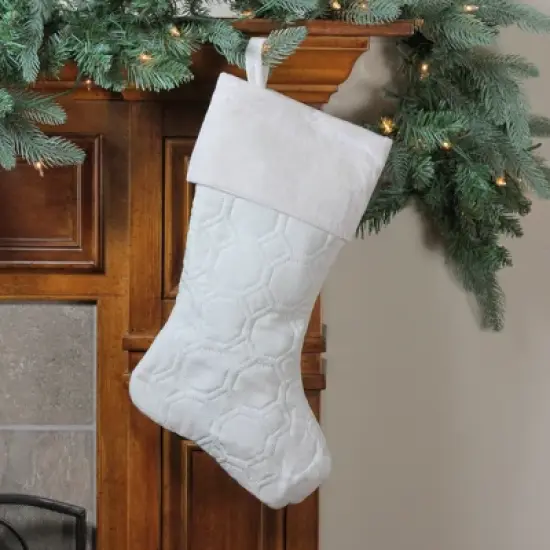Northlight Quilted Christmas Stocking with Velvet Cuff - 19" - Cream and White image {1}