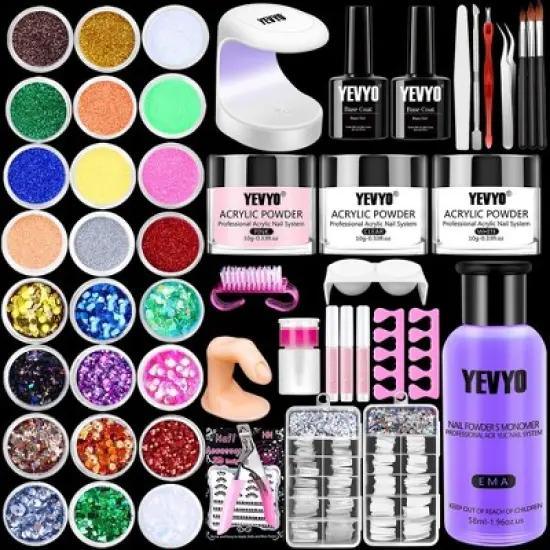 YEVYO Acrylic Nail Kit Nail Kit for Beginners with Everything, 24 Colors of Glitter Powder and Sequins image {9}